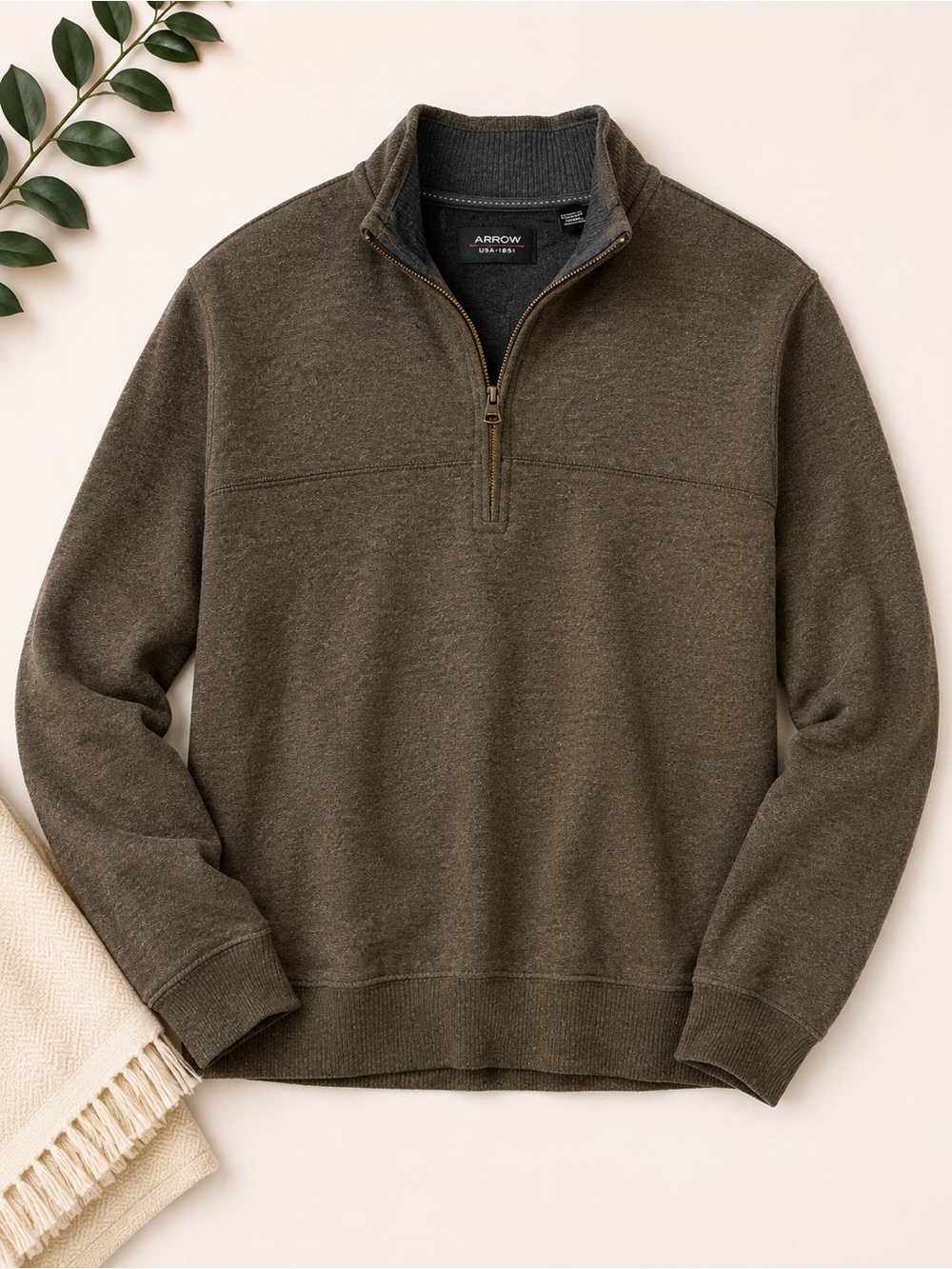 Arrow Men's Olive Green Half-Zip Sweater